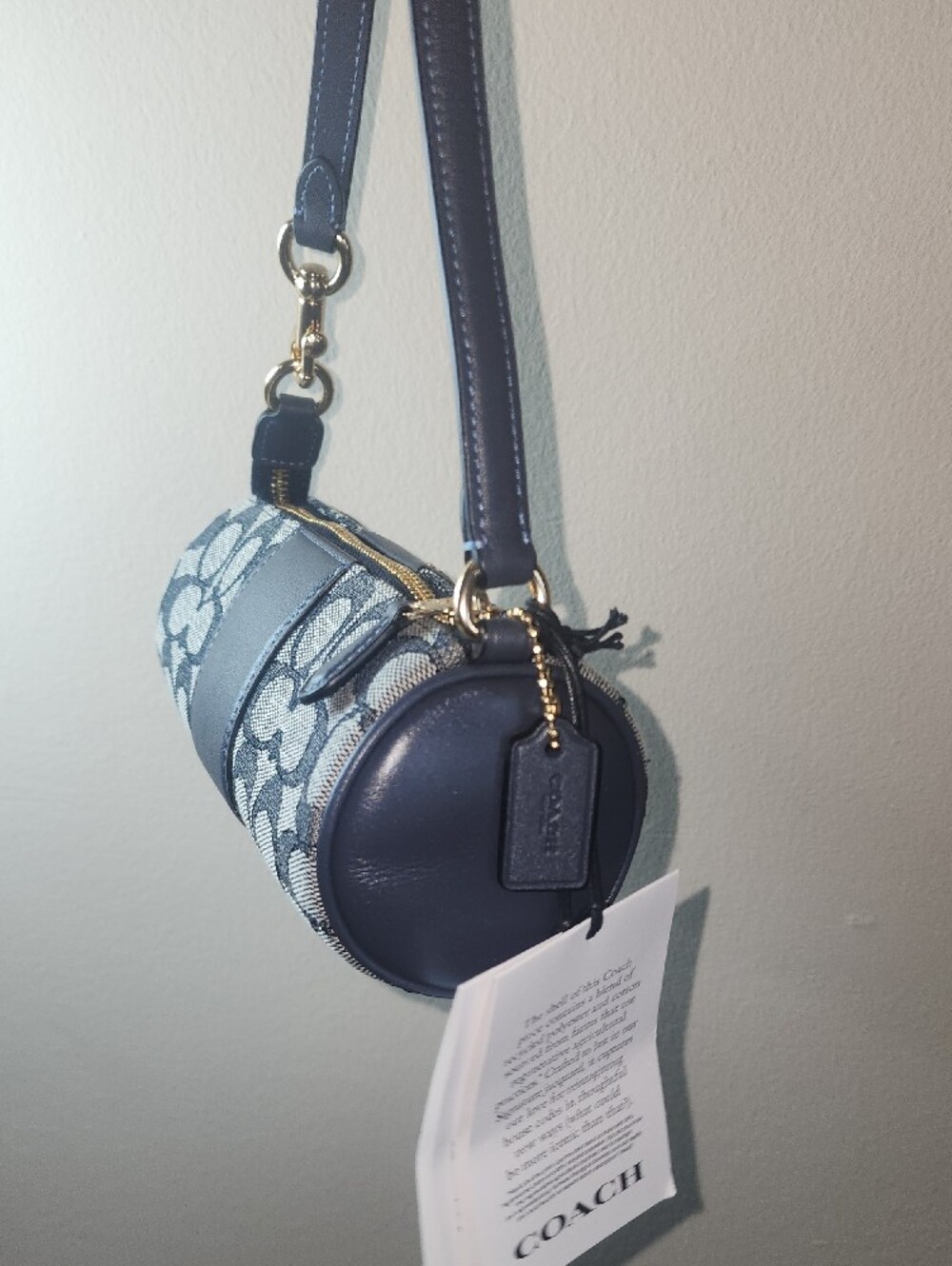 Coach Navy Blue Mini Nolita Signature Jaquard Print Canvas Clutch Wristlet Purse - Picture 4 of 12